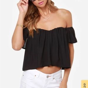 Lulu’s Spice It Up Off-the-Shoulder Black Top Cropped Flouncy M